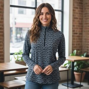 NWT Straight Down Dink Pickleball Print Golf LS Navy Quarter Zip Women's Size XL